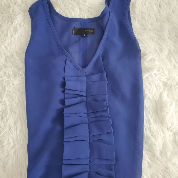 Lo Posh Women's Size Small Blue Ruffle Sleeveless Blouse - Picture 5 of 9